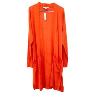 Loft Long Open Front Orange Cardigan Linen Blend with Belt Women Size XL